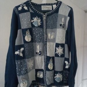 Festive Navy and Gray Women's Cardigan winter christmas party festive cheers fun